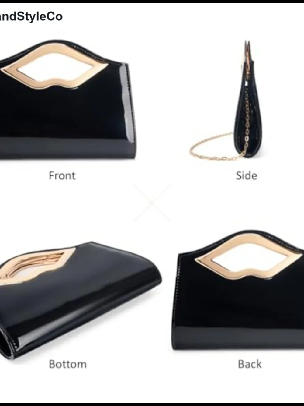 Patent Leather Evening Clutch Purse Lip Metal Grip Handle Handbag for Cocktail